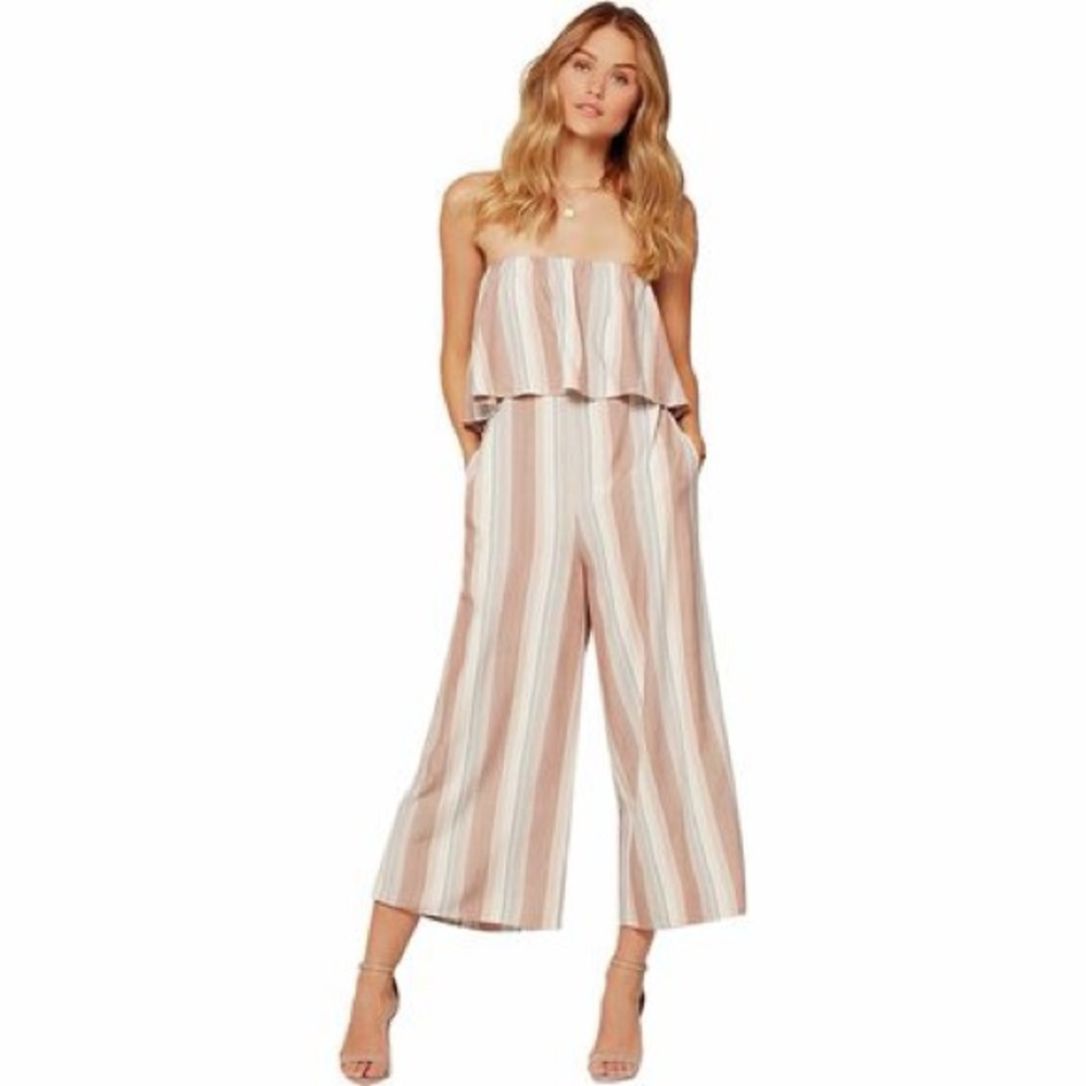 L*Space Strapless Jumpsuit - Pink and White Stripes